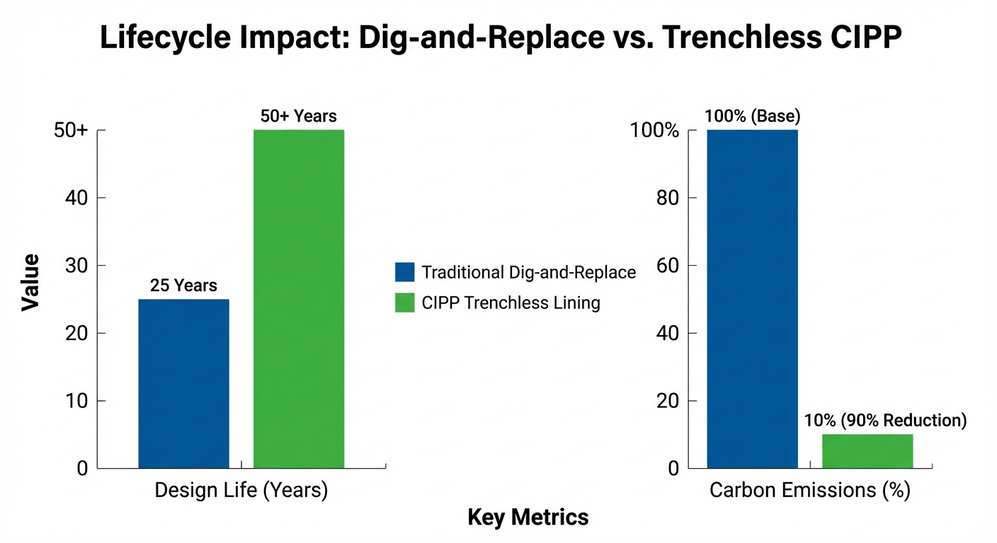 Lifecycle Impact: Dig-and-Replace vs. Trenchless CIPP