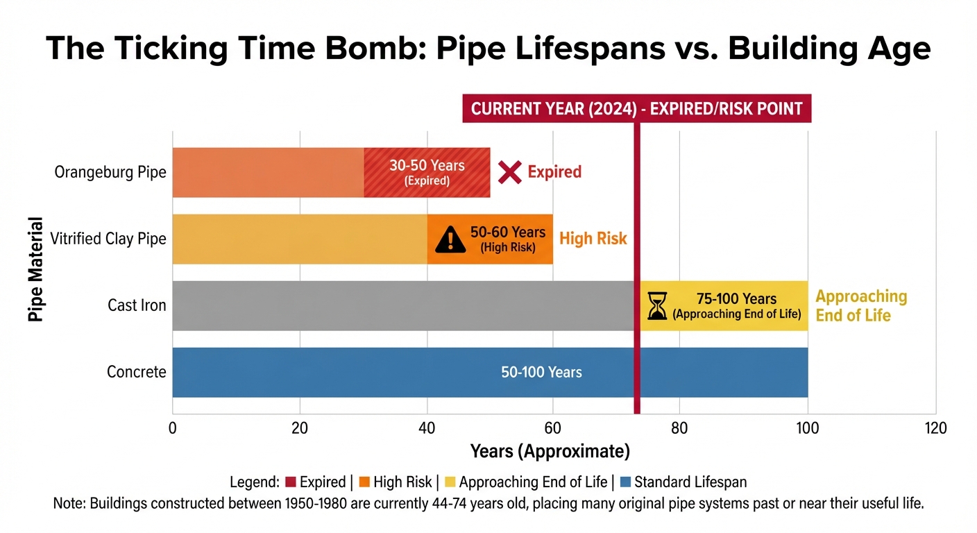 The Ticking Time Bomb: Pipe Lifespans vs. Building Age